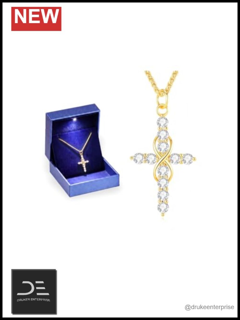 Infinity Moissanite Cross Necklace S925 18K Gold Filled Pendant GRA Certified